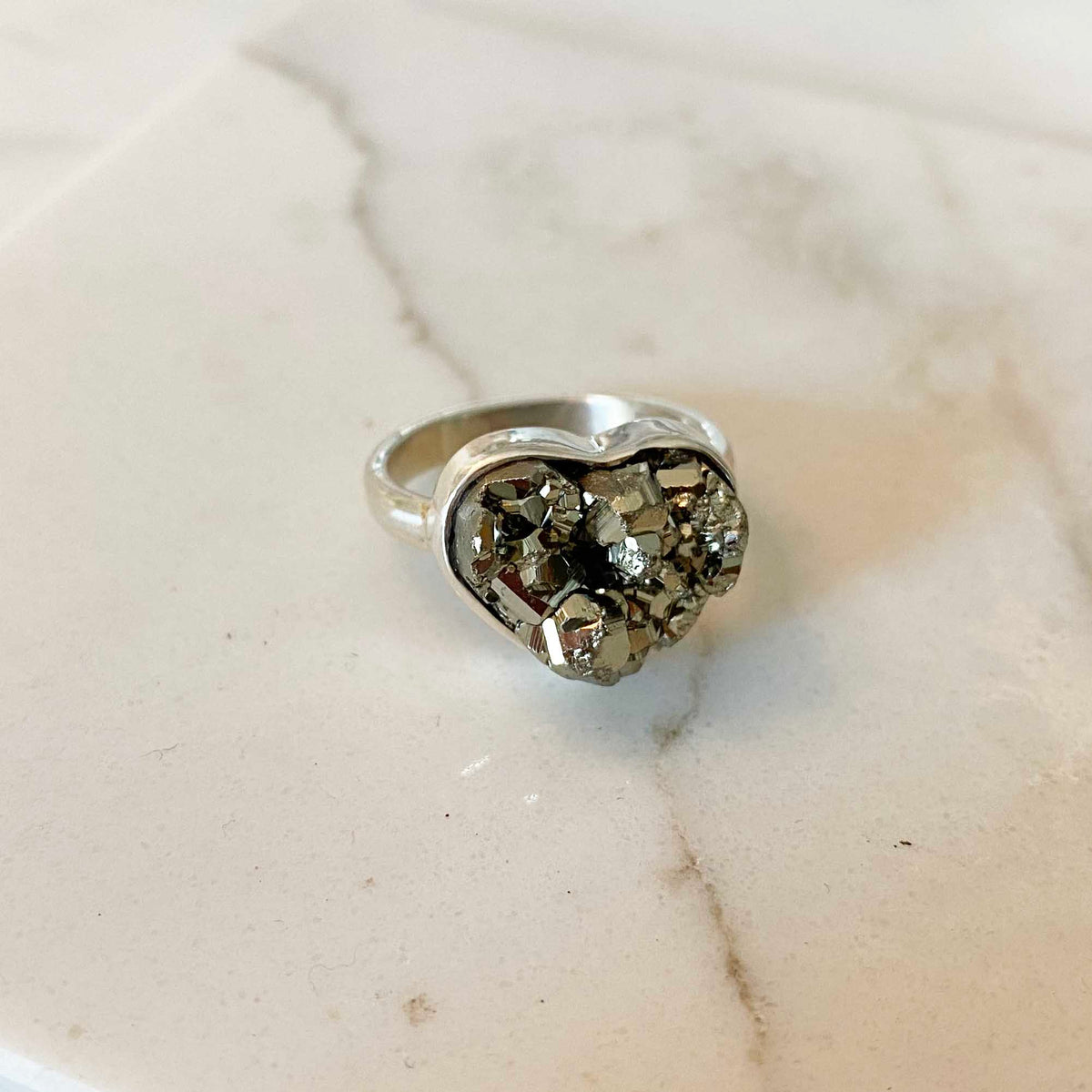 Pyrite Heart Sterling Silver Ring, One of a Kind