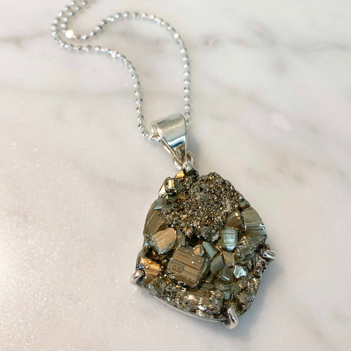 Fools Gold Pyrite Silver Necklace, One of a Kind