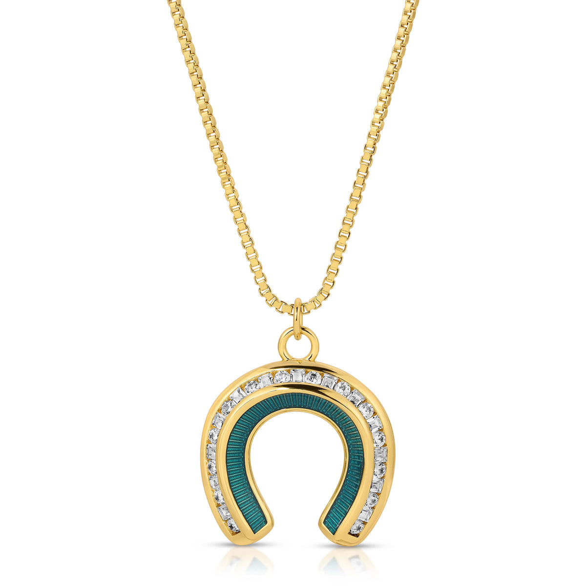 Good Fortune Horseshoe Necklace- Teal