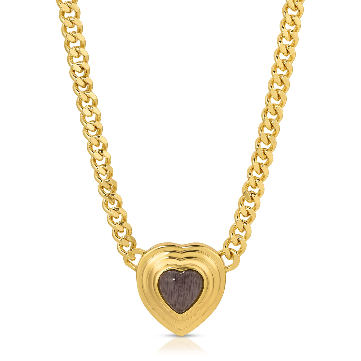Heart of Stone Curb Link Necklace - Black Tiger&#39;s Eye