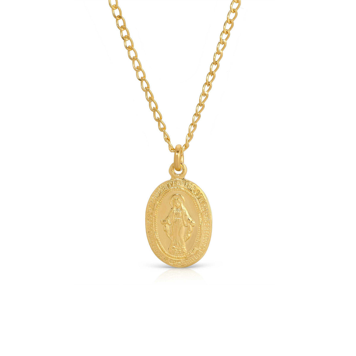 Small Virgin Mary Medallion Necklace, Gold or Silver