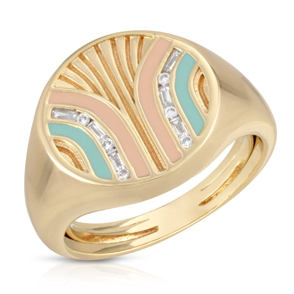 South Beach Signet Ring - Coral/Mint