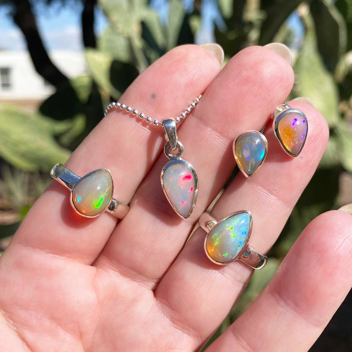 Teardrop Welo Opal Silver Stud Earrings, One of a Kind