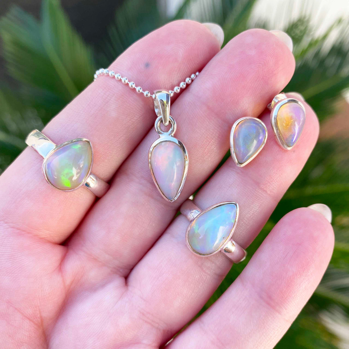 Teardrop Welo Opal Silver Stud Earrings, One of a Kind