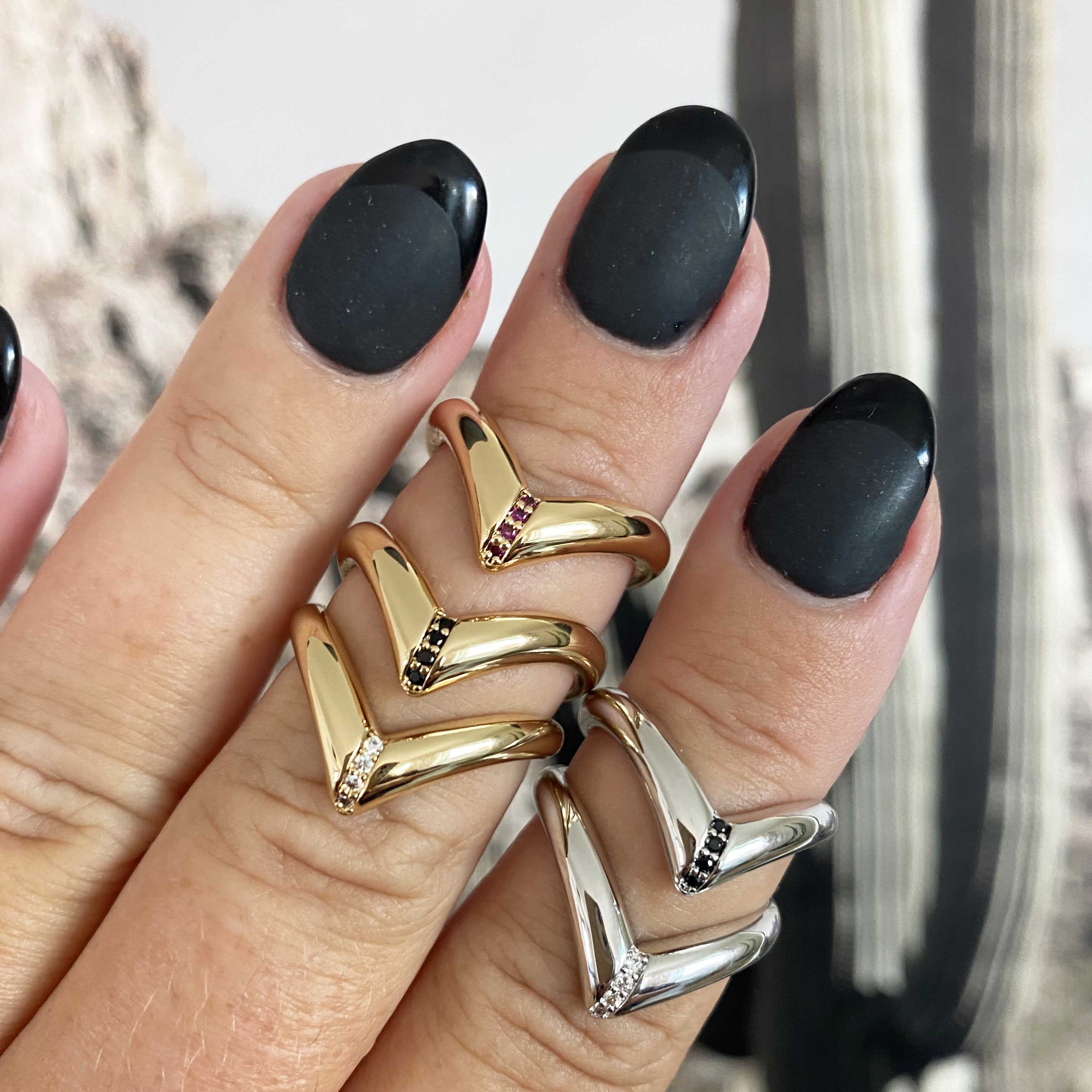 Chevron CZ Ring- Black - Glamrocks