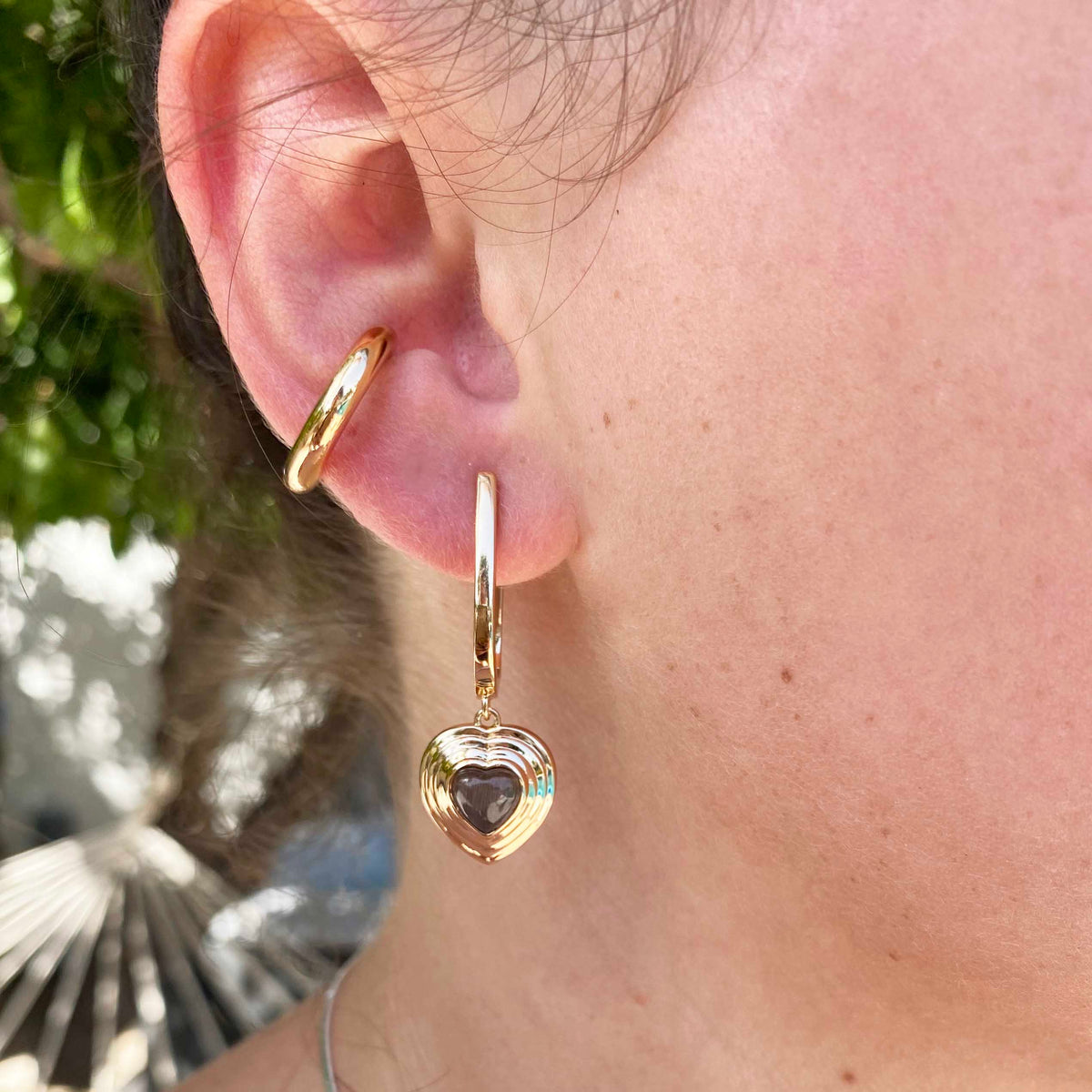 Heart of Stone Hoop Earrings- Black Tiger&#39;s Eye