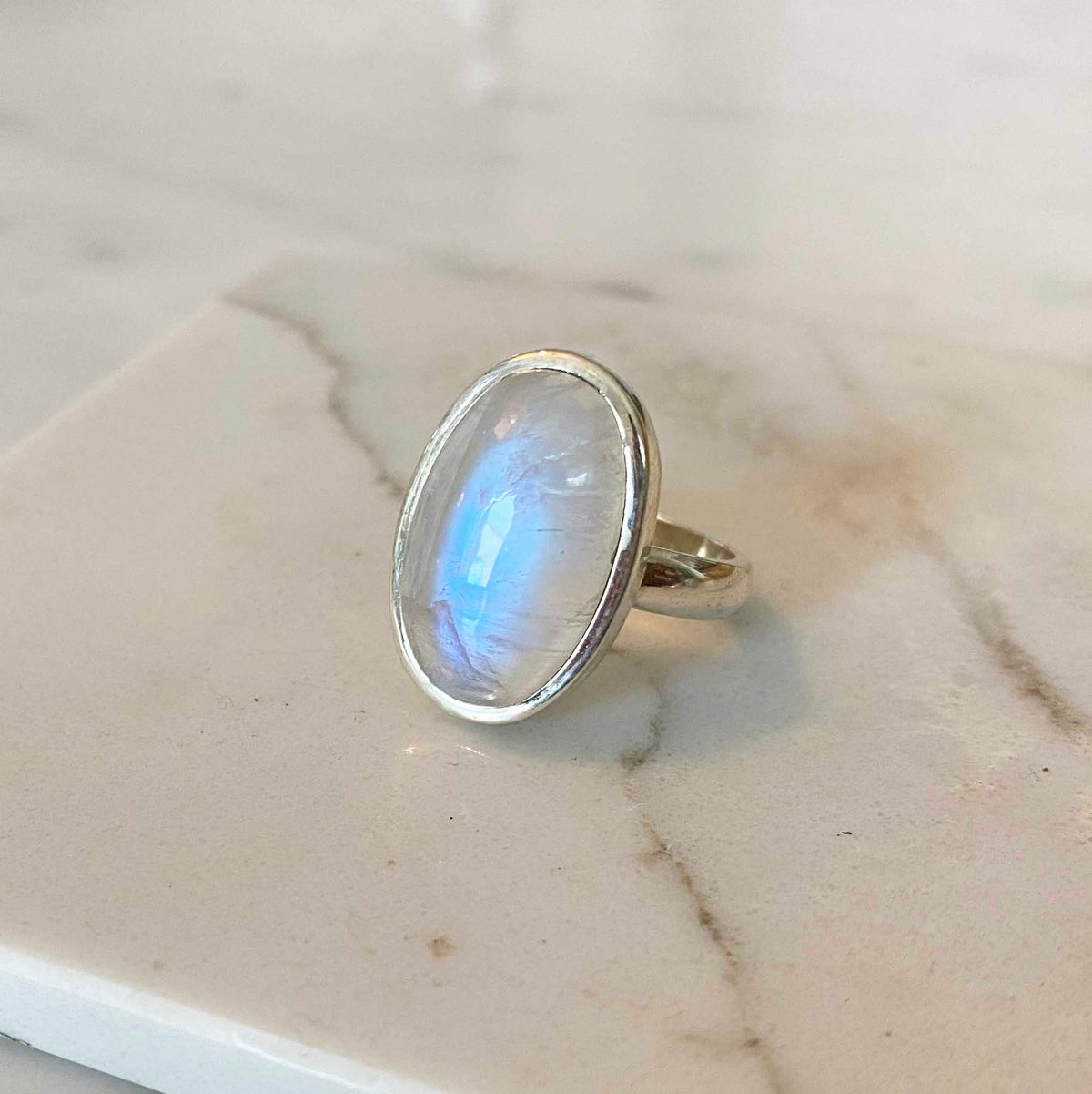 Oval Rainbow Moonstone Ring, One of a Kind