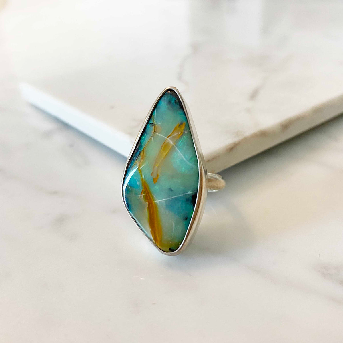 Dreamy Boulder Opal Sterling Silver Ring, One of a Kind