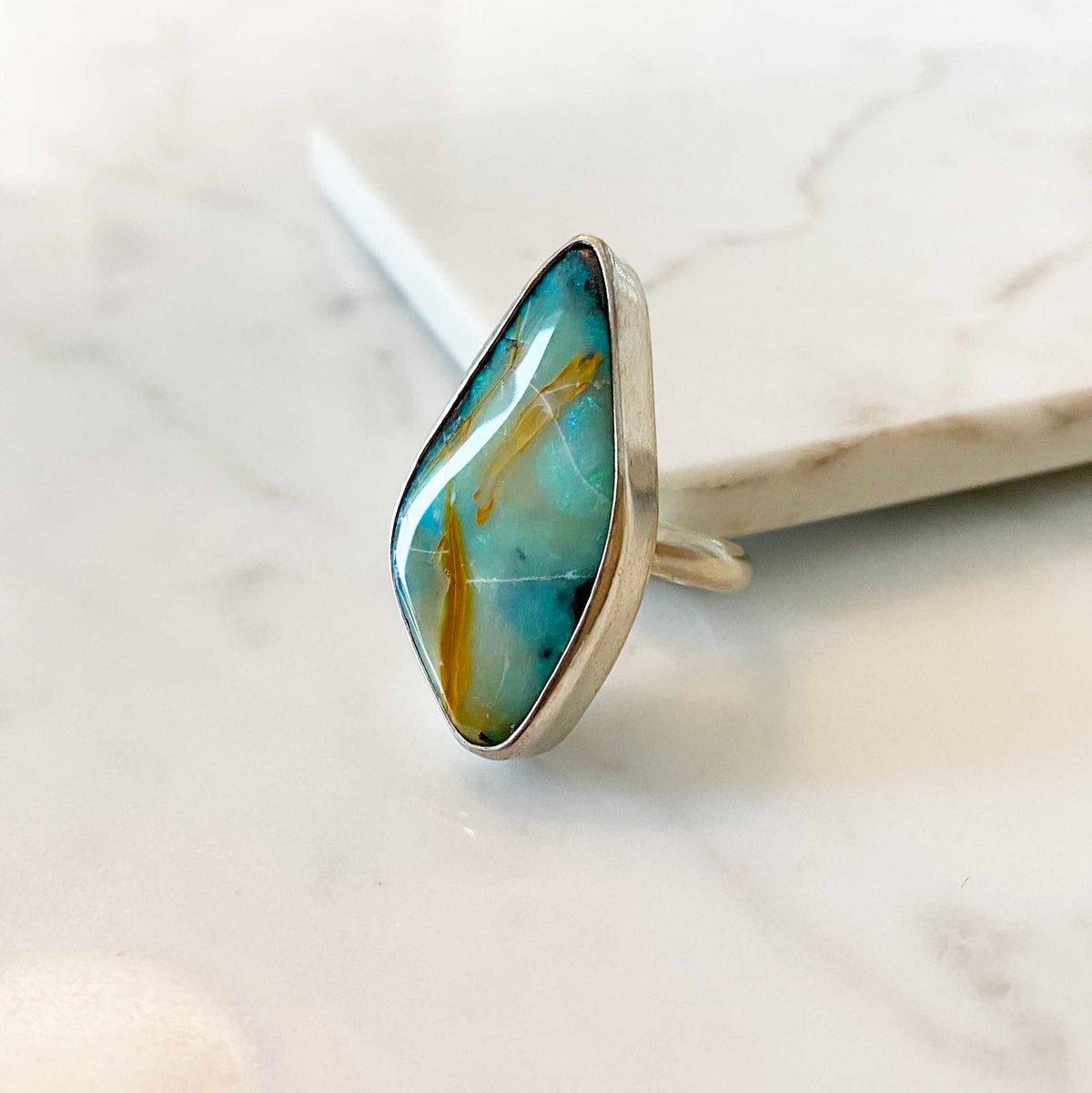 Dreamy Boulder Opal Sterling Silver Ring, One of a Kind