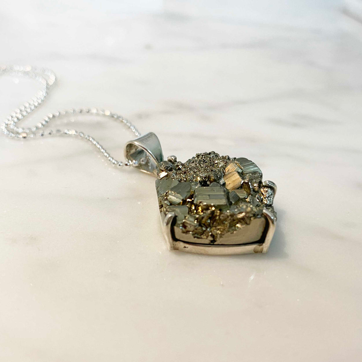 Fools Gold Pyrite Silver Necklace, One of a Kind