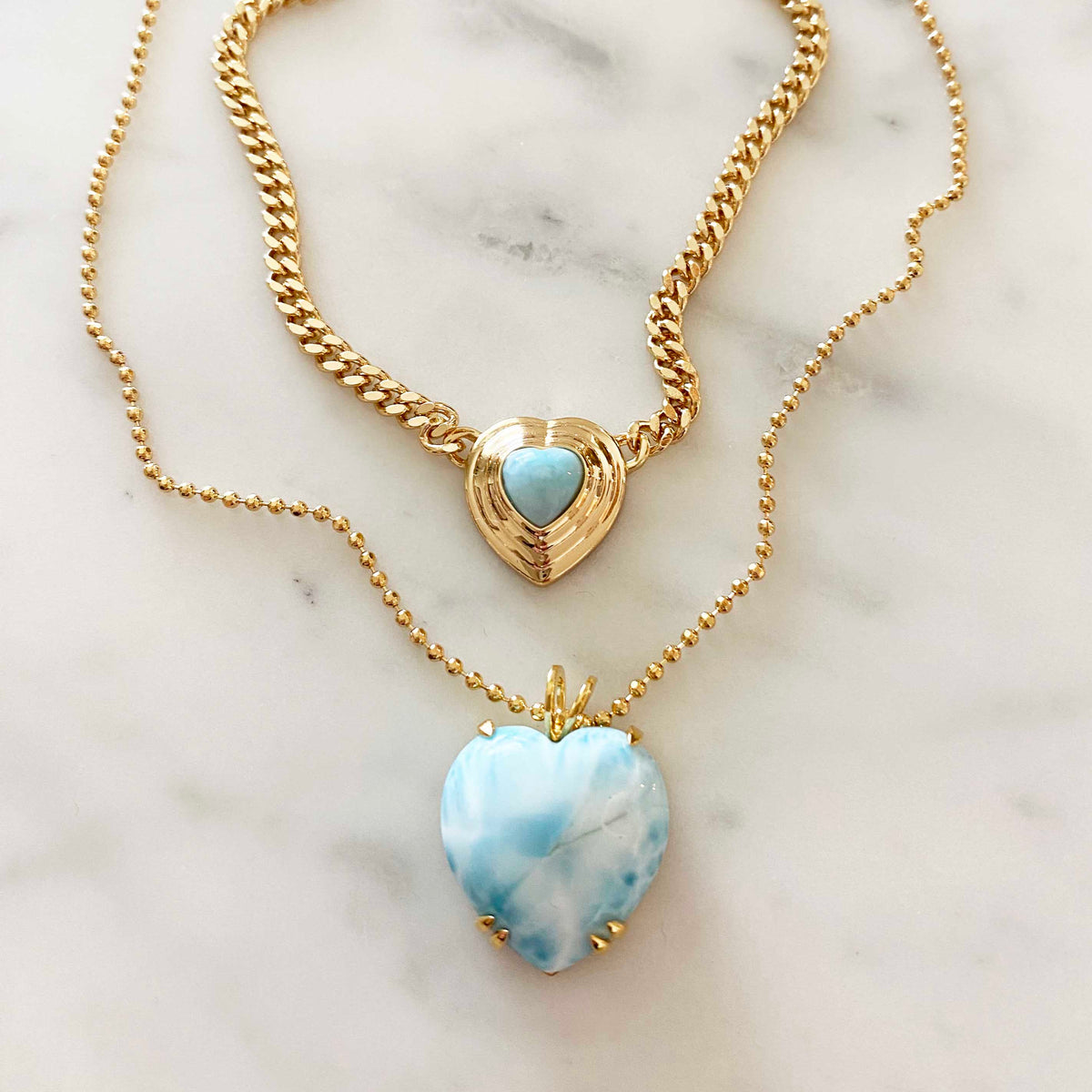 Larimar Puffy Heart Necklace