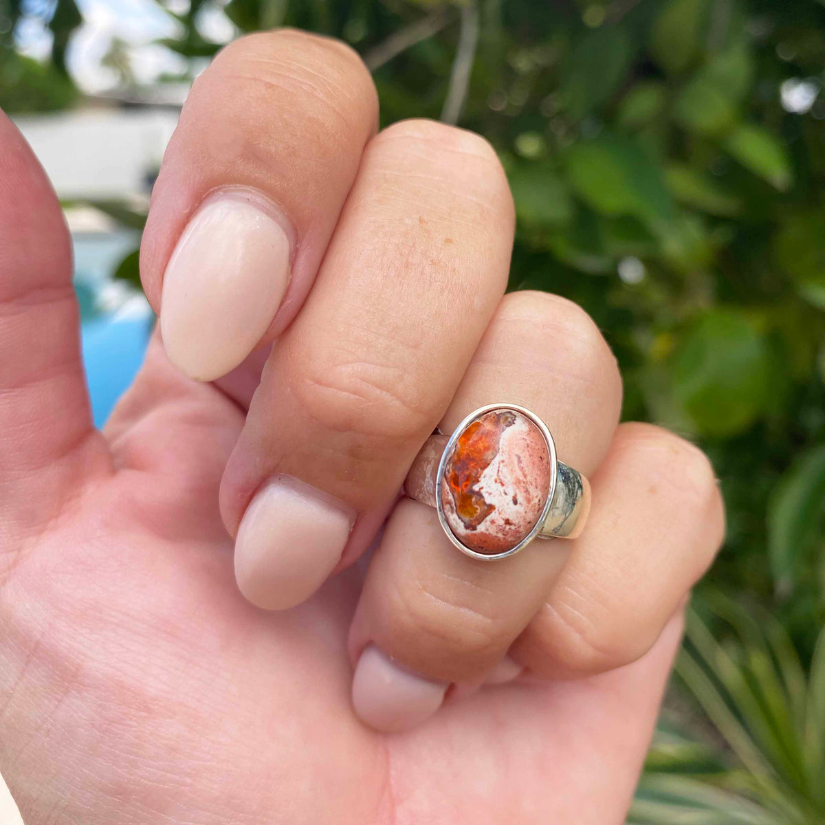 Mexican Fire Opal Sterling Silver Ring, One of a Kind