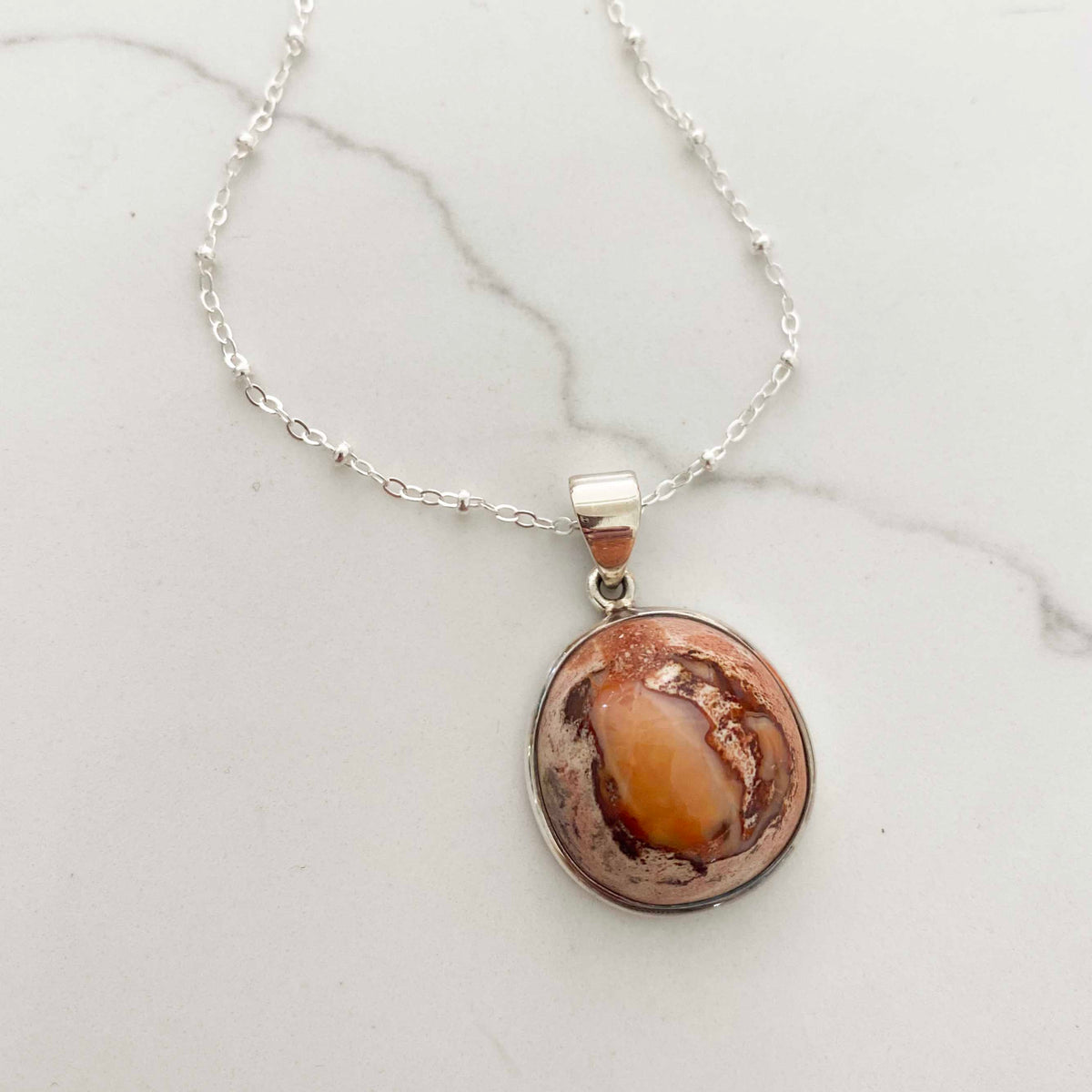 Mexican Fire Opal Sterling Silver Pendant Necklace, One of a Kind