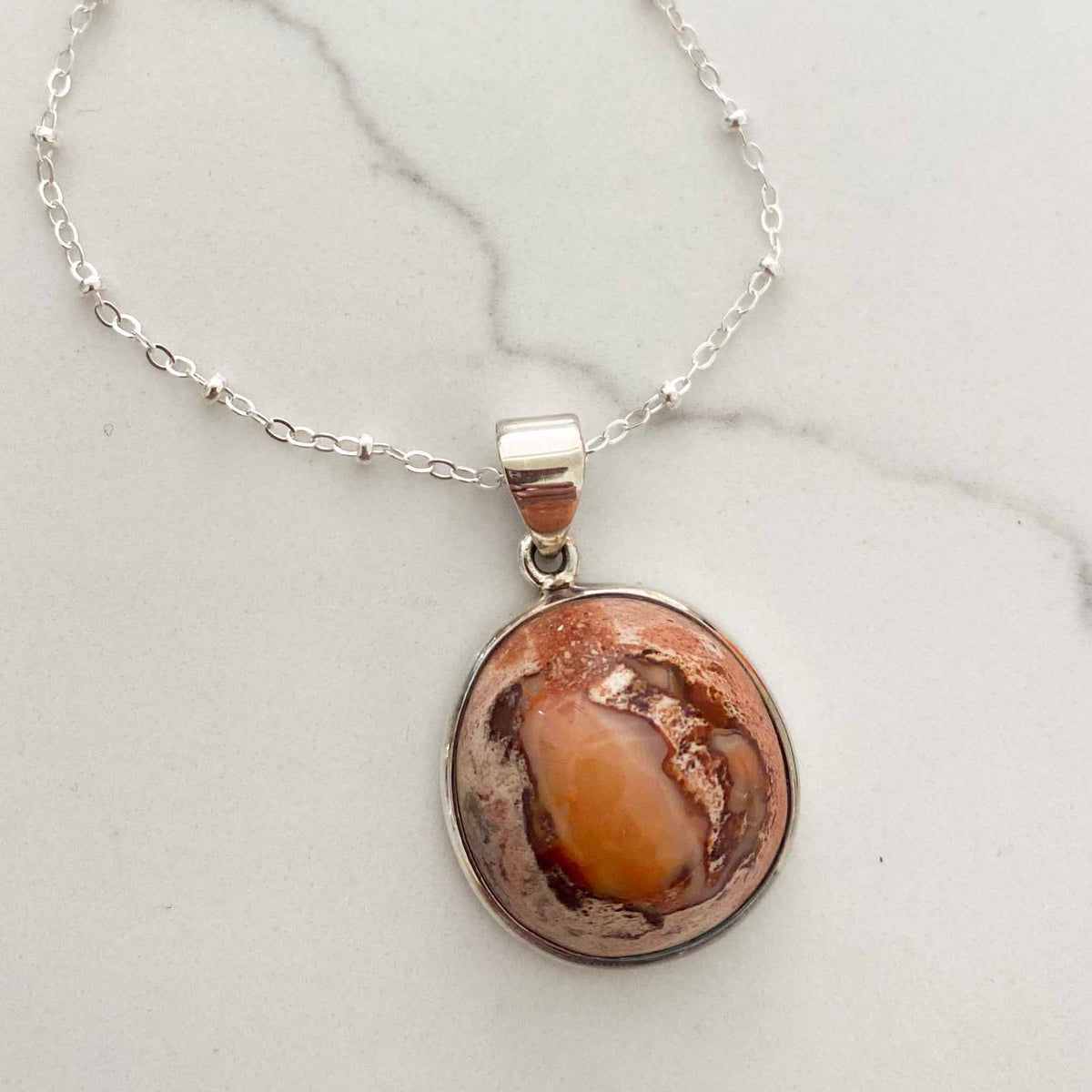 Mexican Fire Opal Sterling Silver Pendant Necklace, One of a Kind