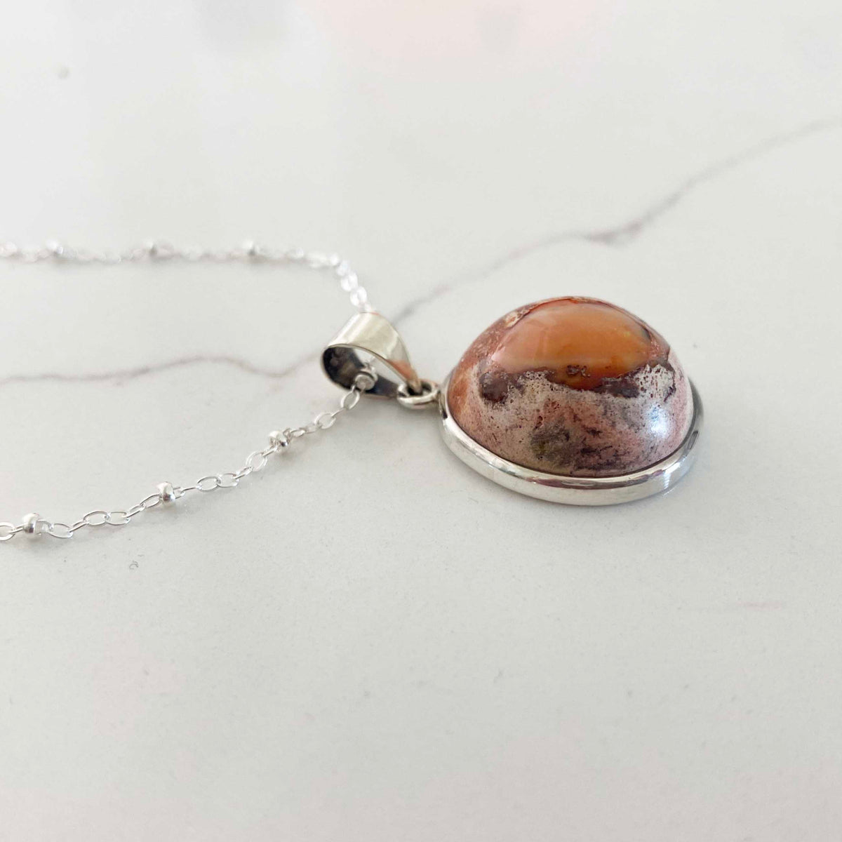 Mexican Fire Opal Sterling Silver Pendant Necklace, One of a Kind