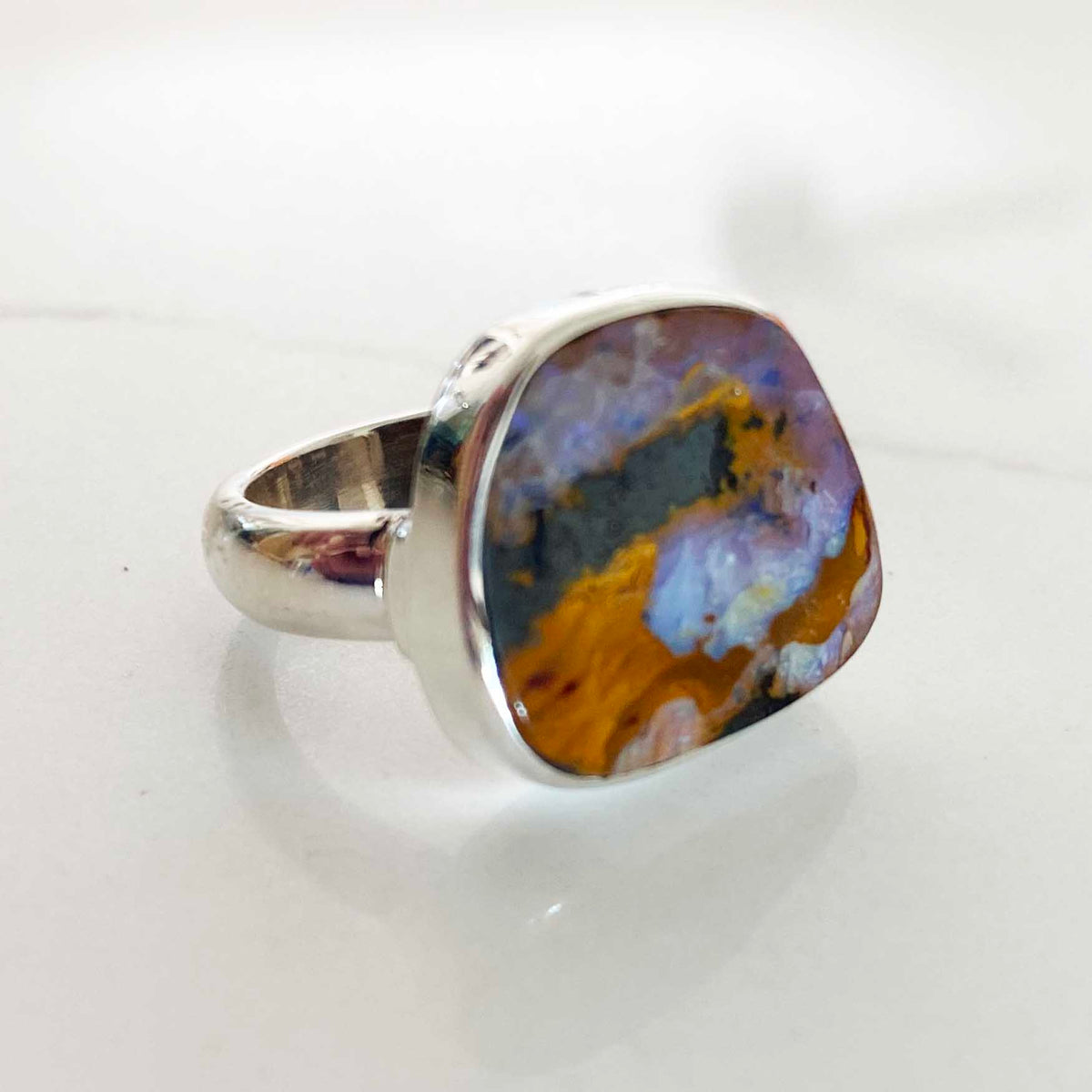 Australian Boulder Opal Sterling Silver Ring, One of a Kind