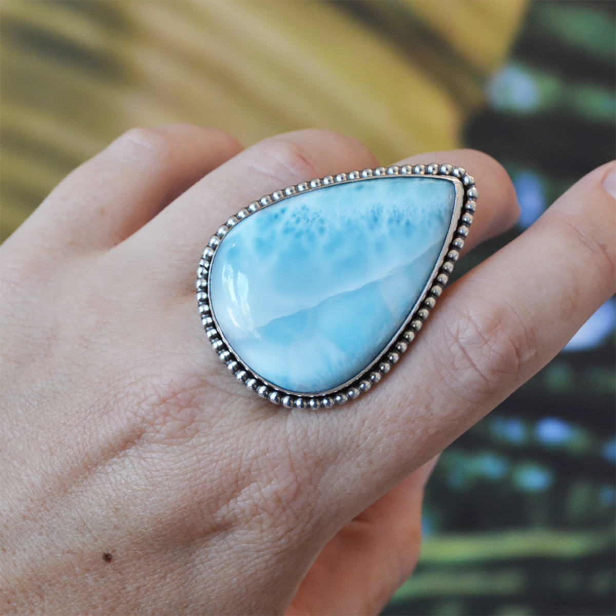 Teardrop Larimar Statement Ring