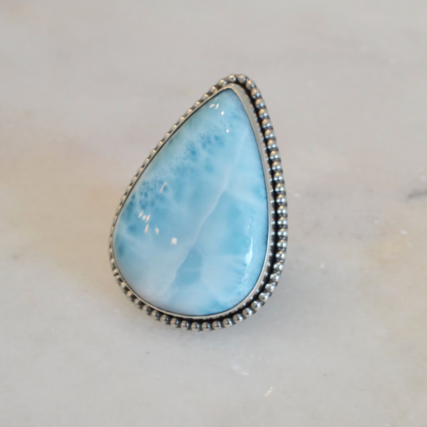 Teardrop Larimar Statement Ring