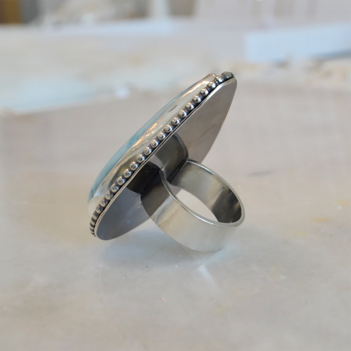 Teardrop Larimar Statement Ring