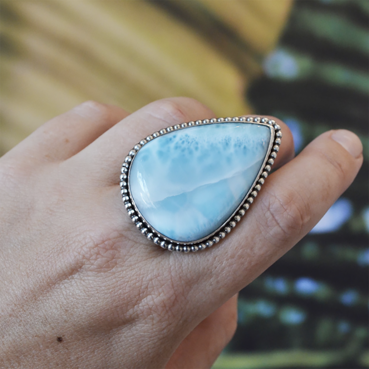 Teardrop Larimar Statement Ring