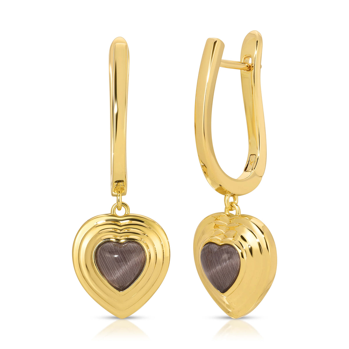 Heart of Stone Hoop Earrings- Black Tiger&#39;s Eye