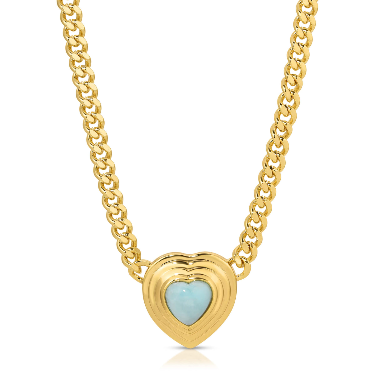 Heart of Stone Curb Link Necklace - Larimar