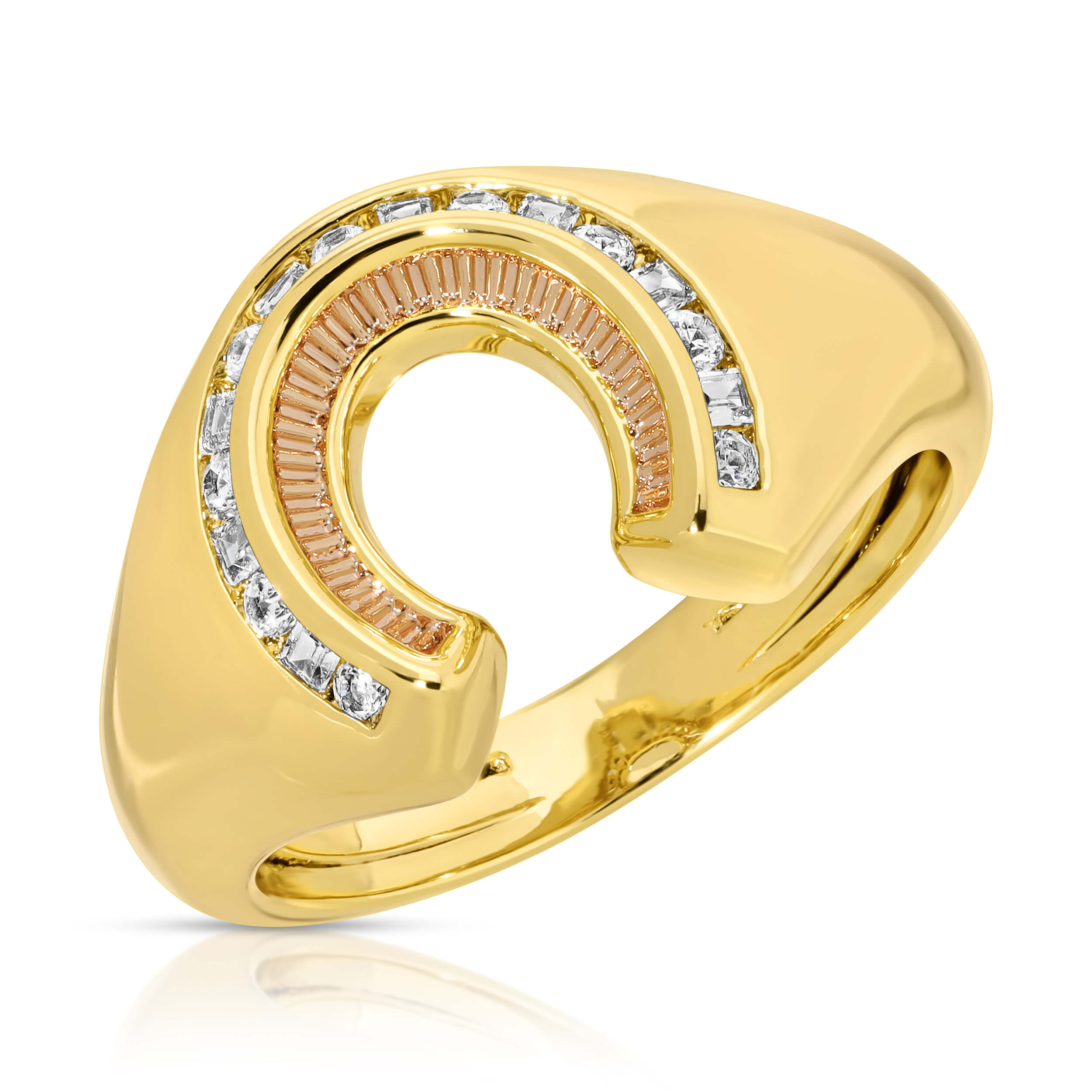 frank and easy sv shoe horse ring 8号 Men's Stainless Steel Horseshoe Horse-Head CZ Rings 8- 13 Gold