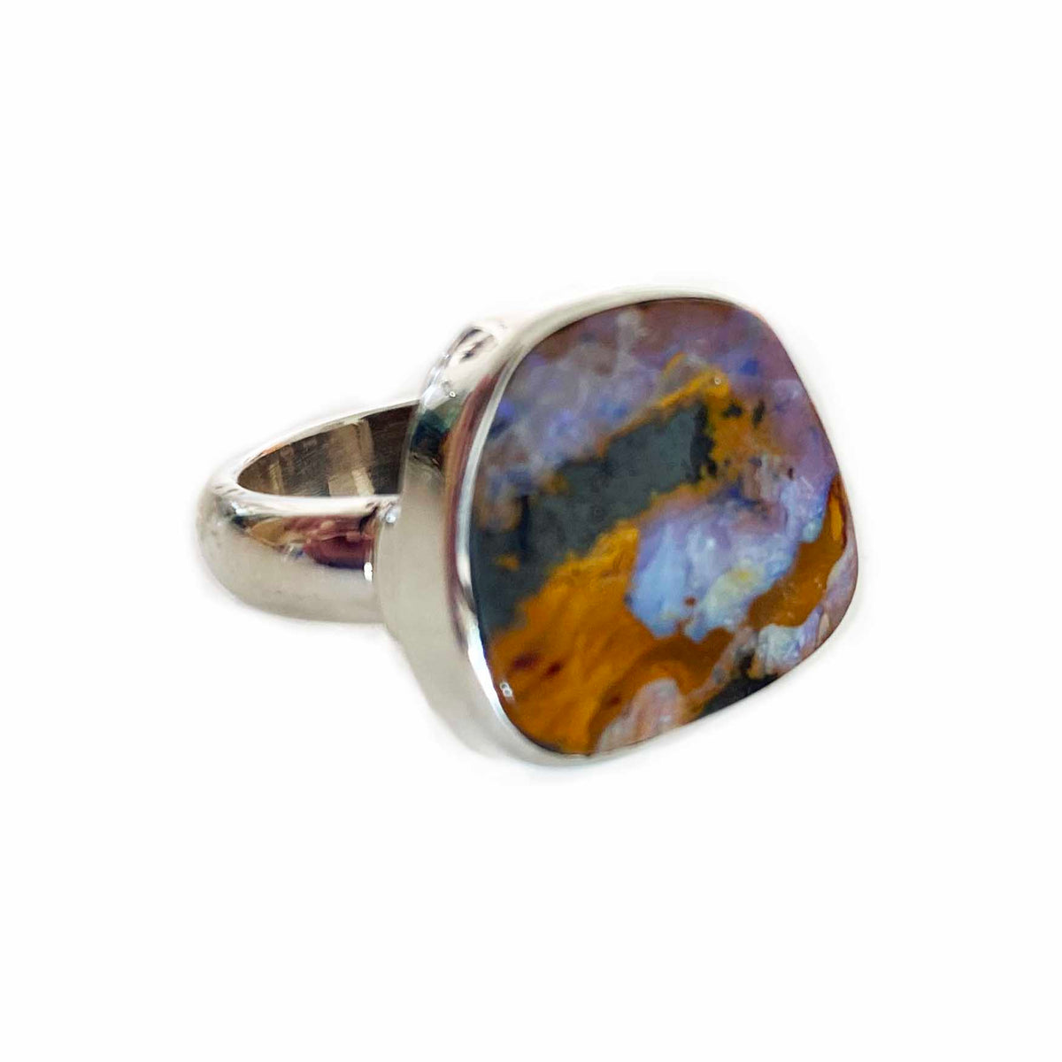 Australian Boulder Opal Sterling Silver Ring, One of a Kind