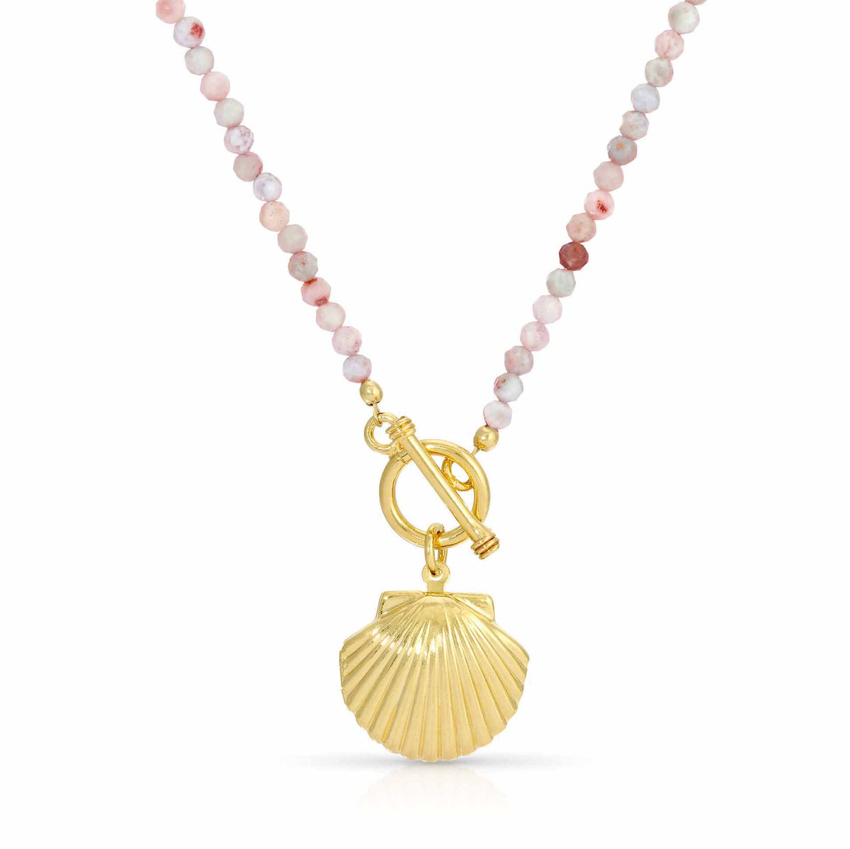 Venus Shell Locket Pink Opal Beaded Necklace