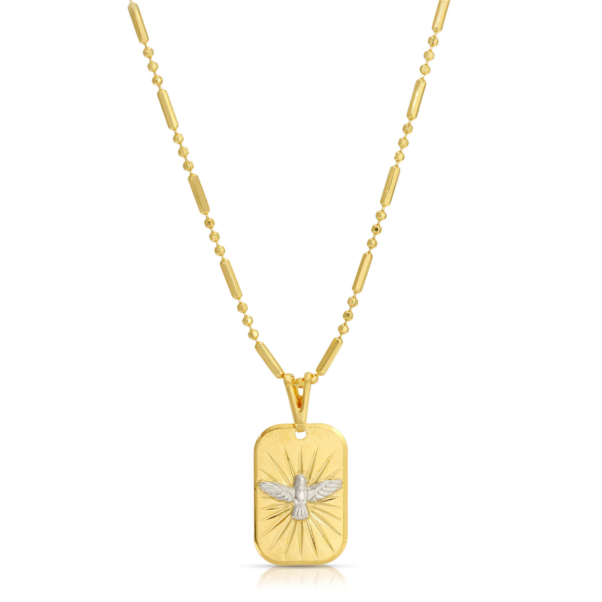 White Winged Dove Rectangle Tag Necklace