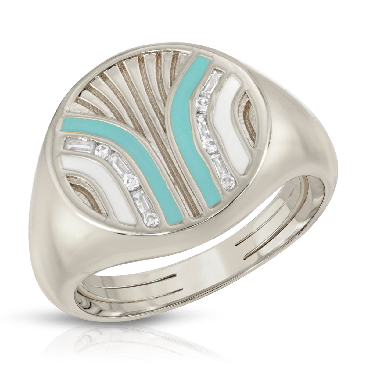 South Beach Signet Ring- Silver in Turquoise/White