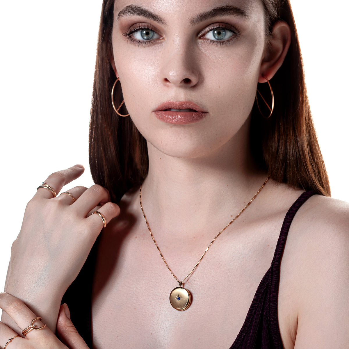 birthstone locket necklace by glamrocks jewelry on model