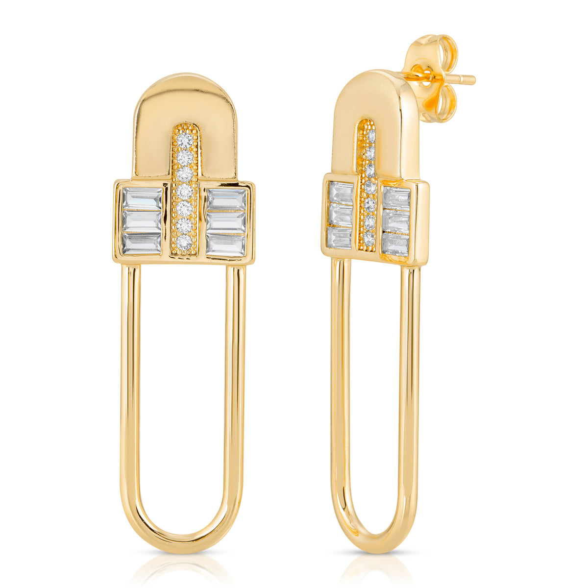 Century Safety Pin Earrings - Clear CZ