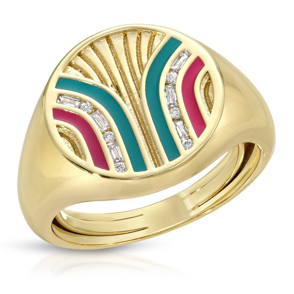 South Beach Signet Ring - Teal/Fuchsia