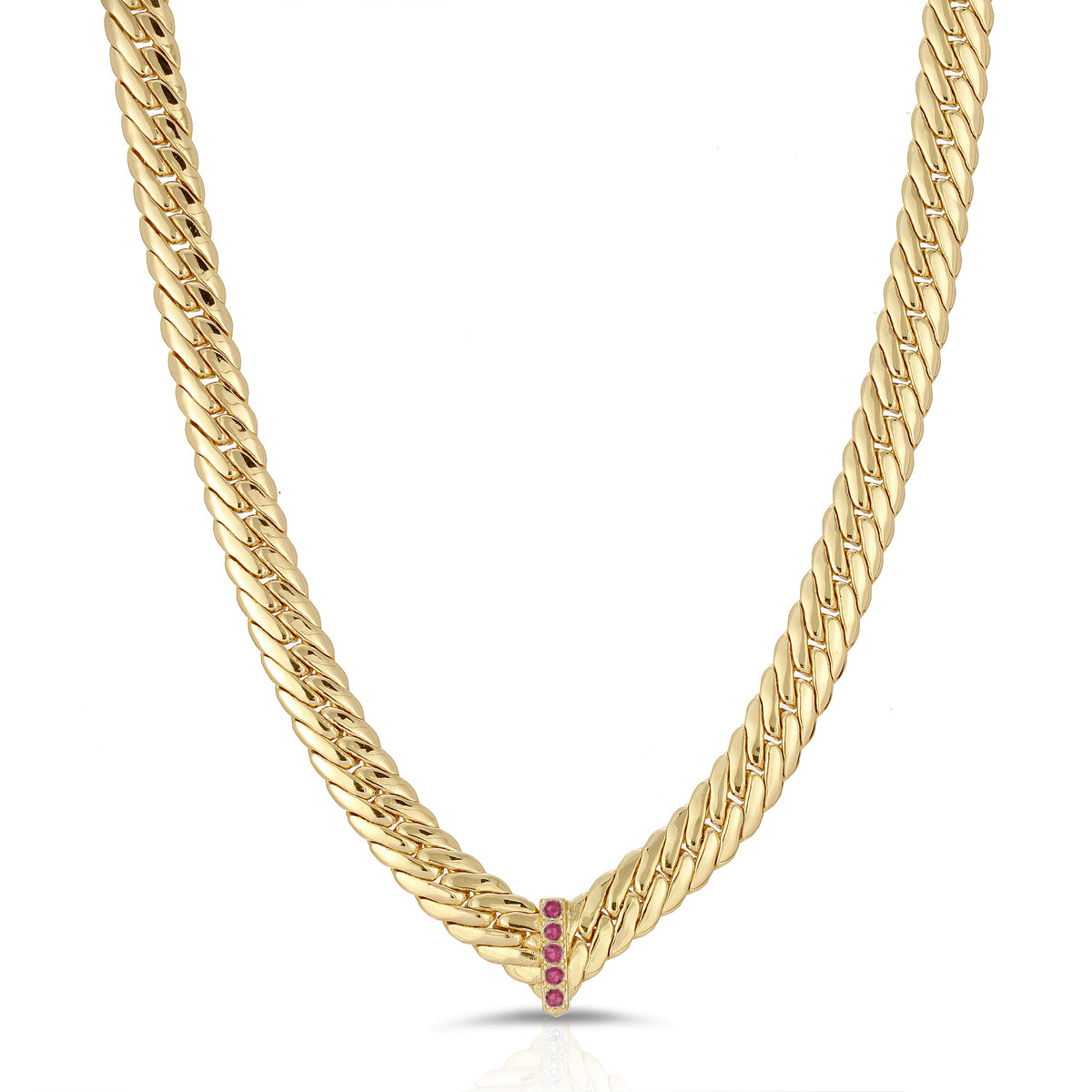 CZ Chevron Statement Necklace- Ruby