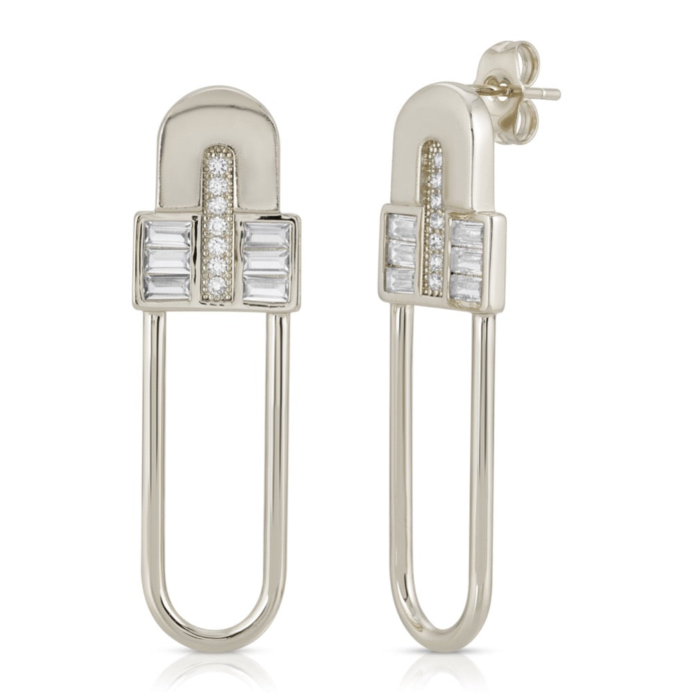 Century Safety Pin Earrings - Clear CZ