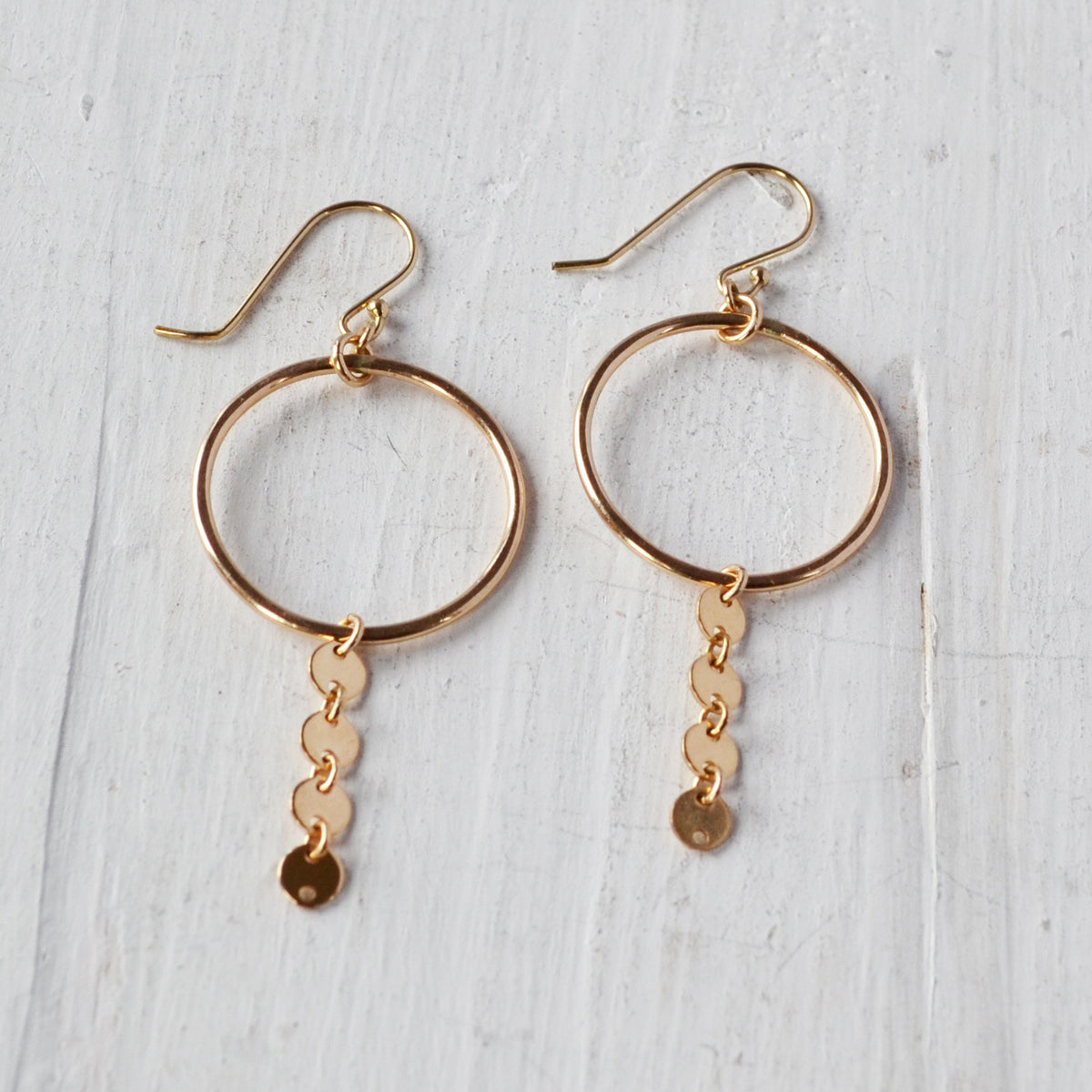 Disco Dangle Hoop Earring, Gold, Rose Gold, or Silver