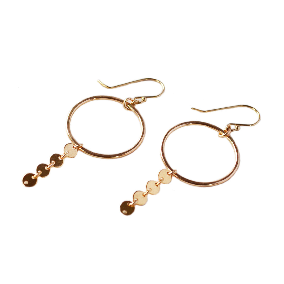 Disco Dangle Hoop Earring, Gold, Rose Gold, or Silver