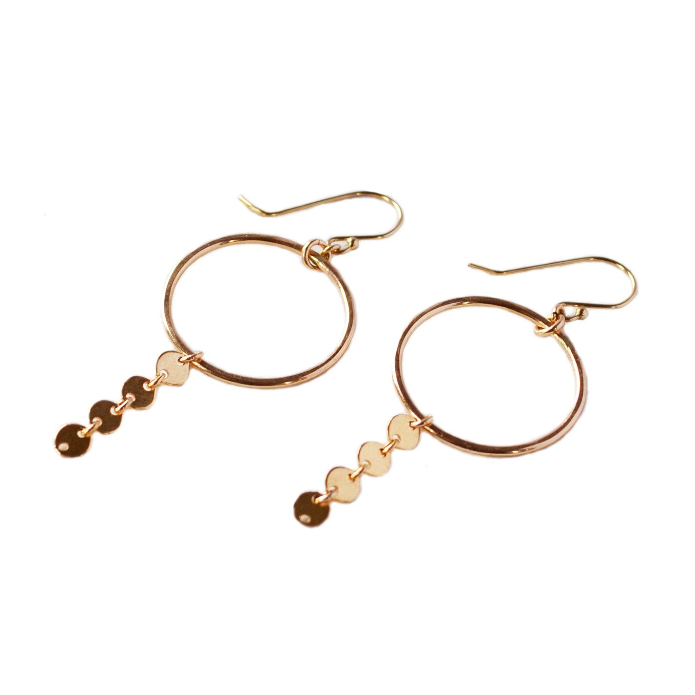 Disco Dangle Hoop Earring, Gold, Rose Gold, or Silver