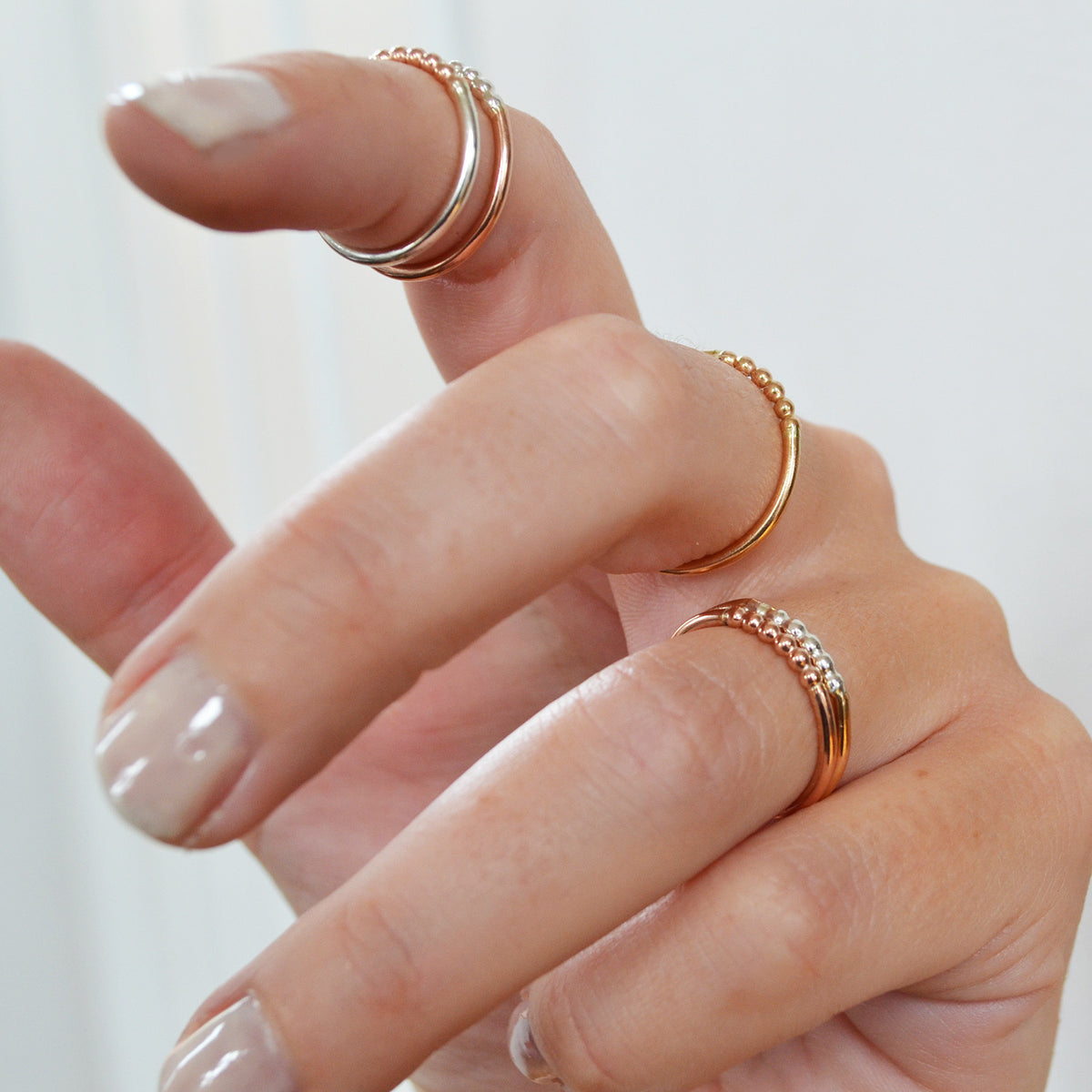 Beaded Accent Ring, Gold, Rose Gold, or Sterling Silver