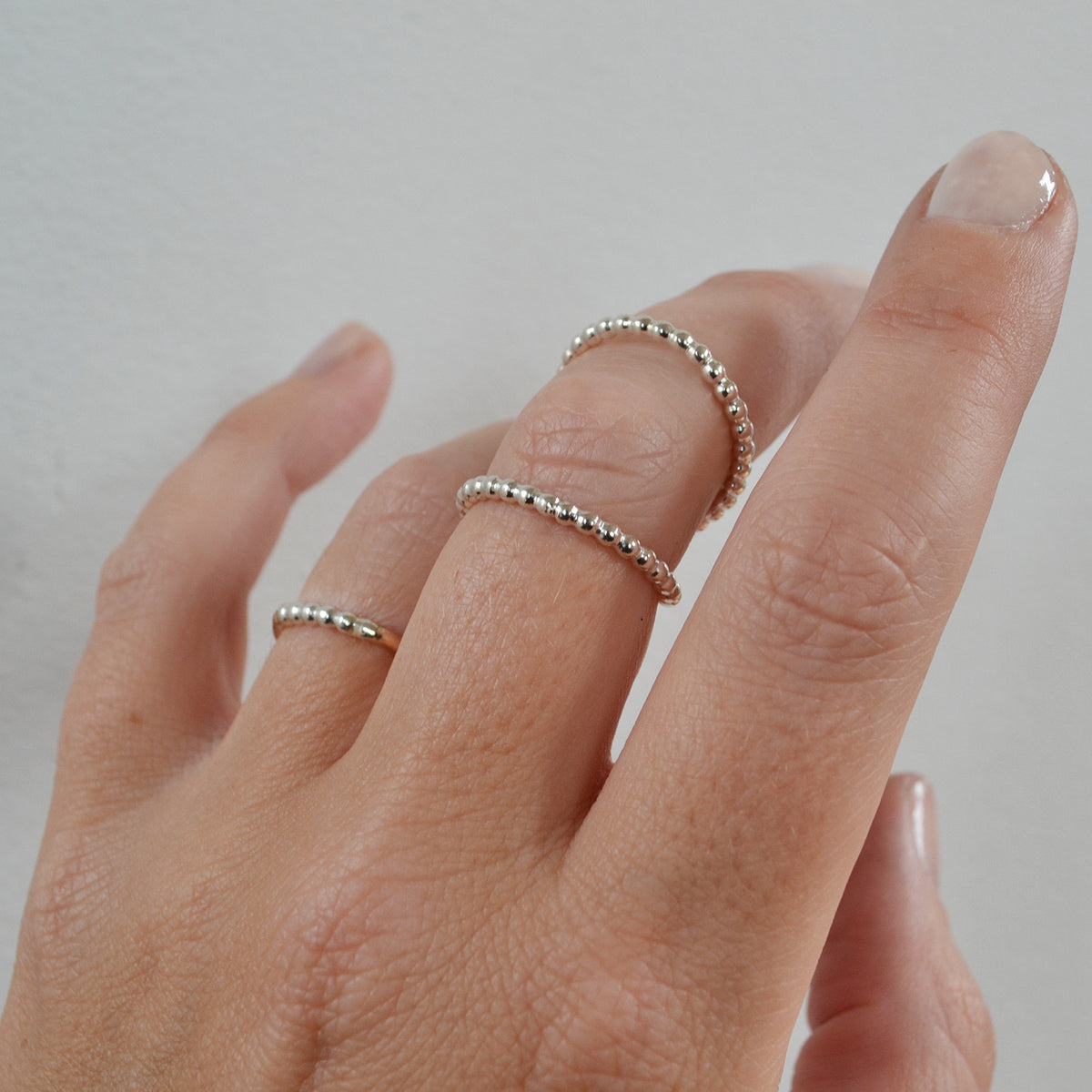 Beaded Double Knuckle Ring, Gold, Rose Gold, or Sterling Silver