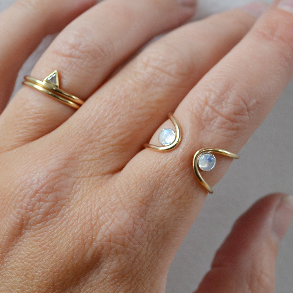Double Orbit Moonstone Ring, Gold or Silver