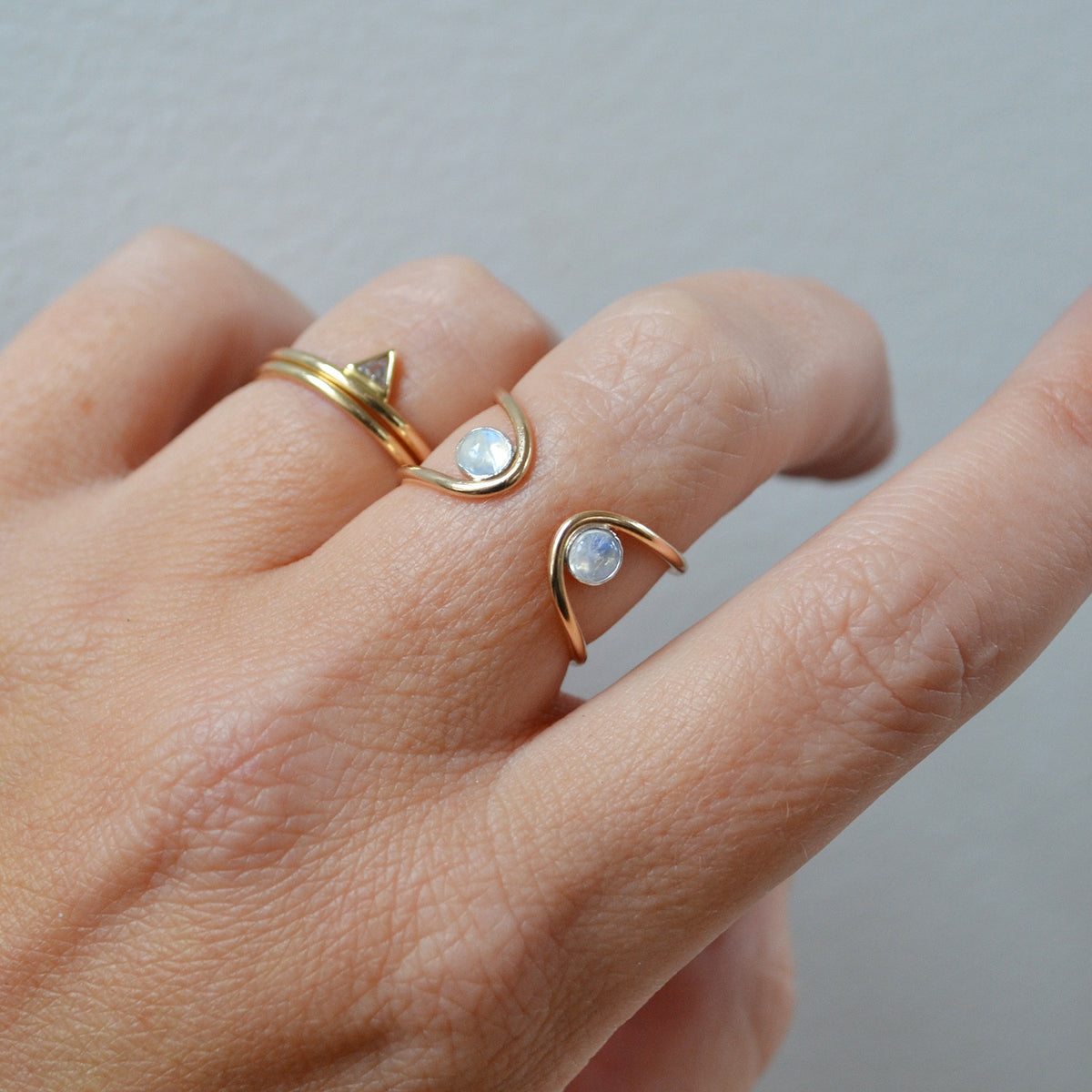 Double Orbit Moonstone Ring, Gold or Silver