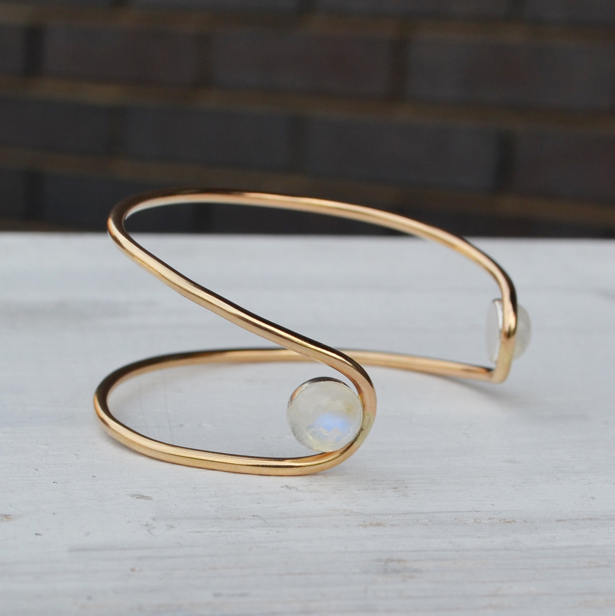 Double Orbit Bracelet, Moonstone, Gold or Silver