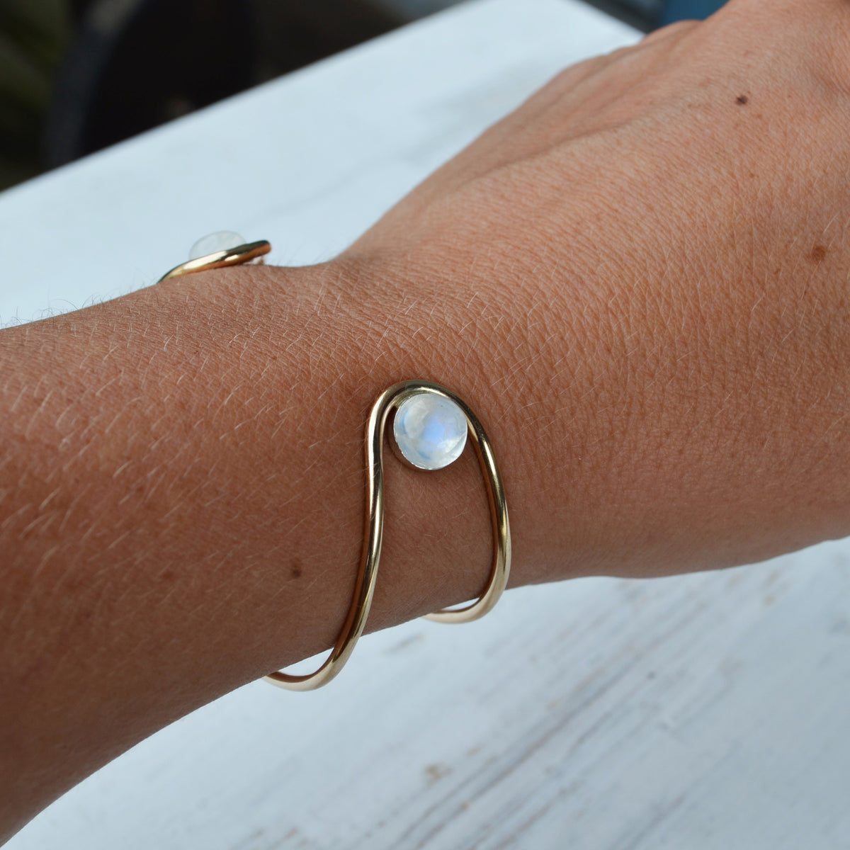 Double Orbit Bracelet, Moonstone, Gold or Silver