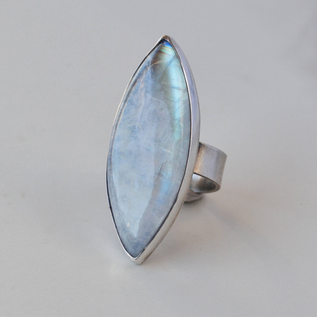 Marquise Rainbow Moonstone Sterling Silver Ring, One of a Kind