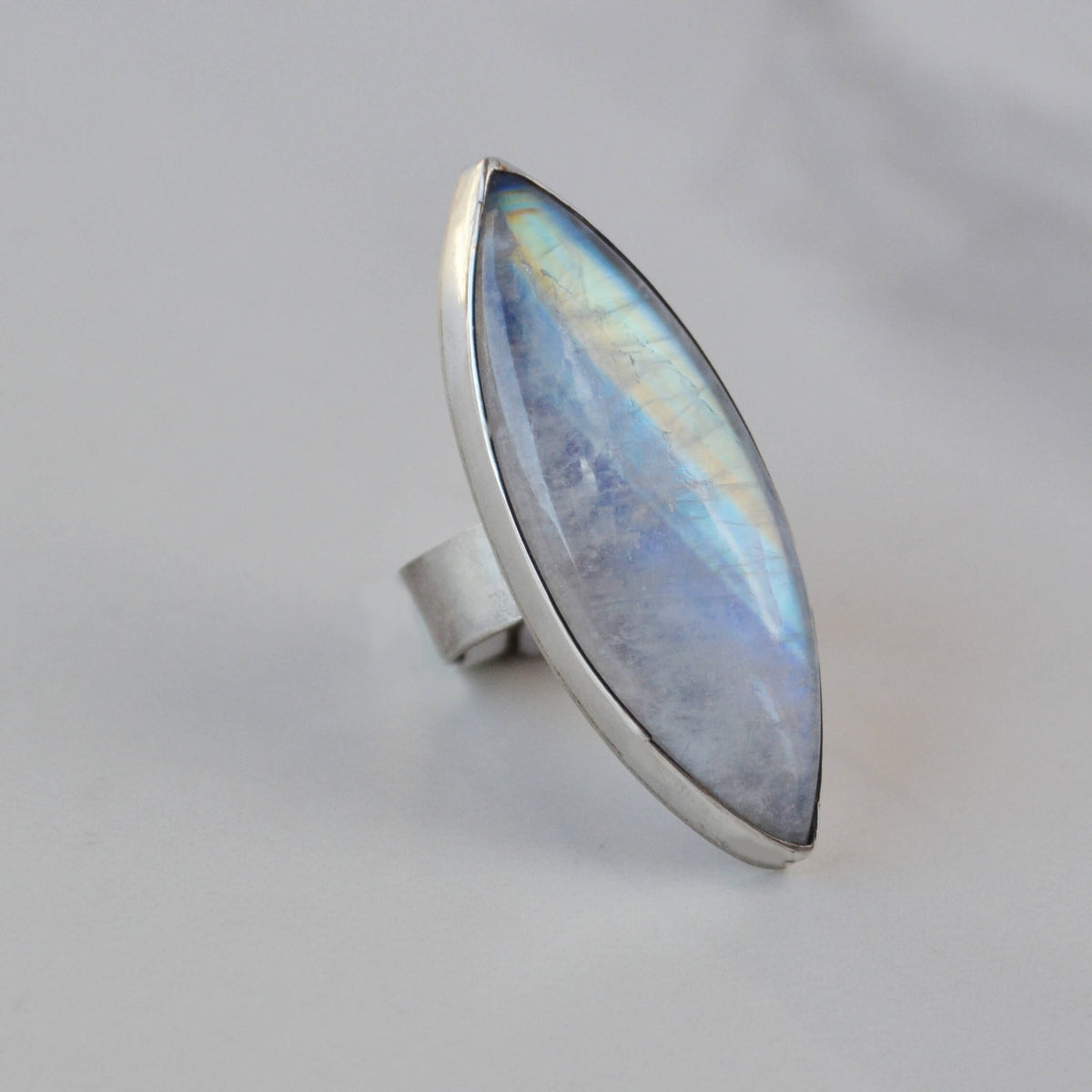 Marquise Rainbow Moonstone Sterling Silver Ring, One of a Kind