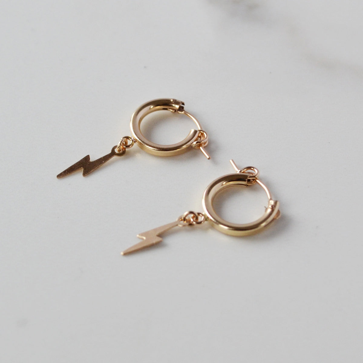 Lightning Bolt Hoop Earrings, Gold or Silver