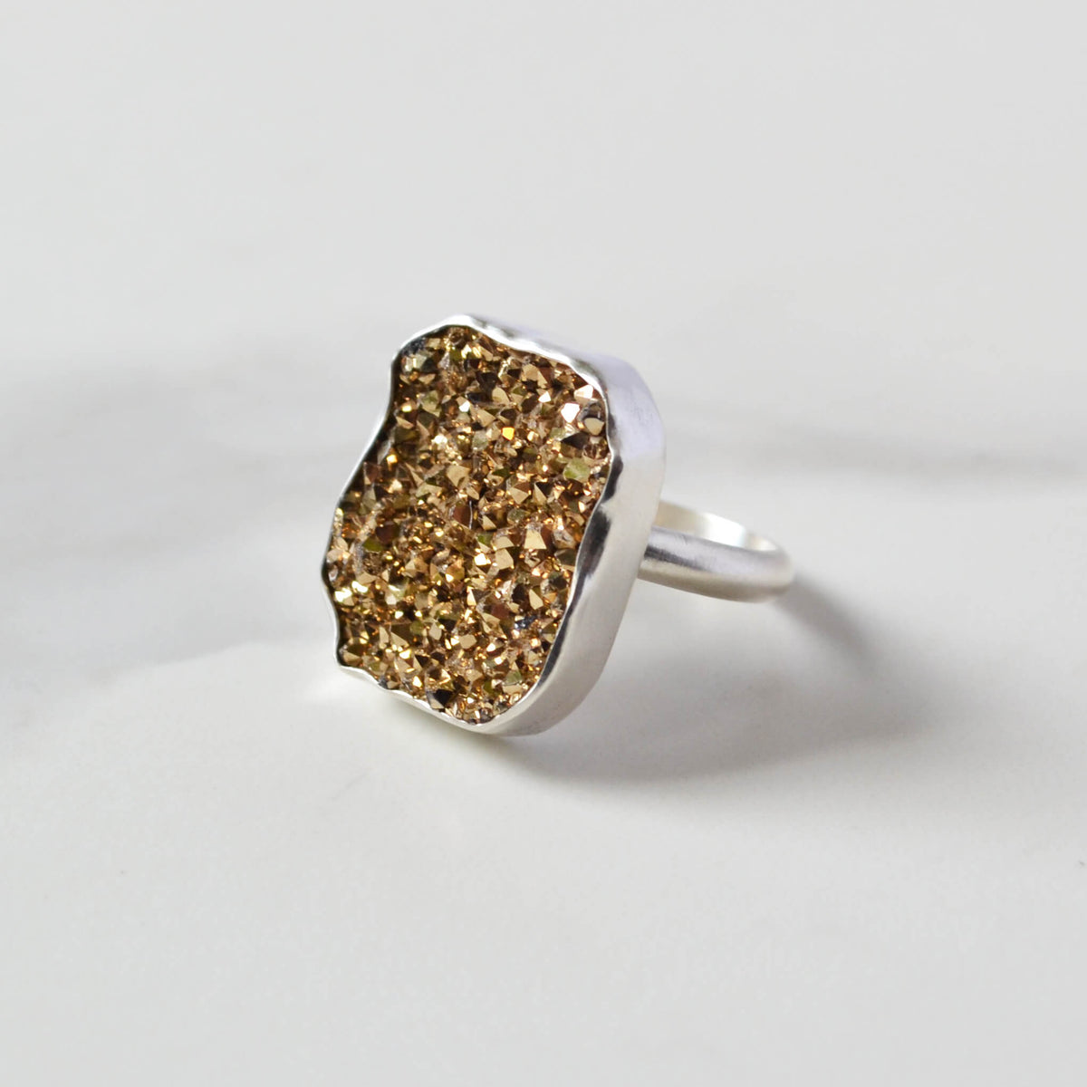 Gold Druzy Sterling Silver Ring, One of a Kind