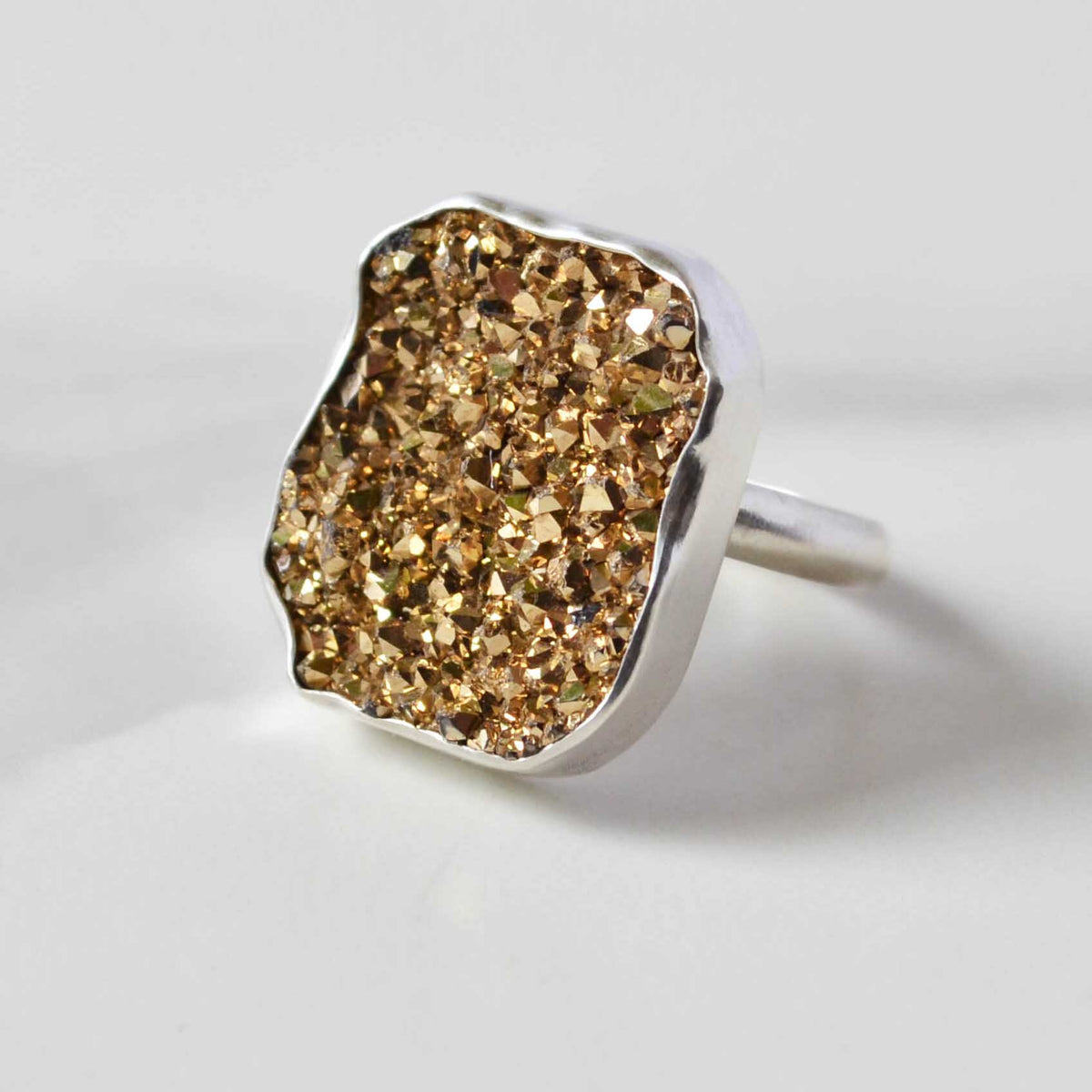 Gold Druzy Sterling Silver Ring, One of a Kind